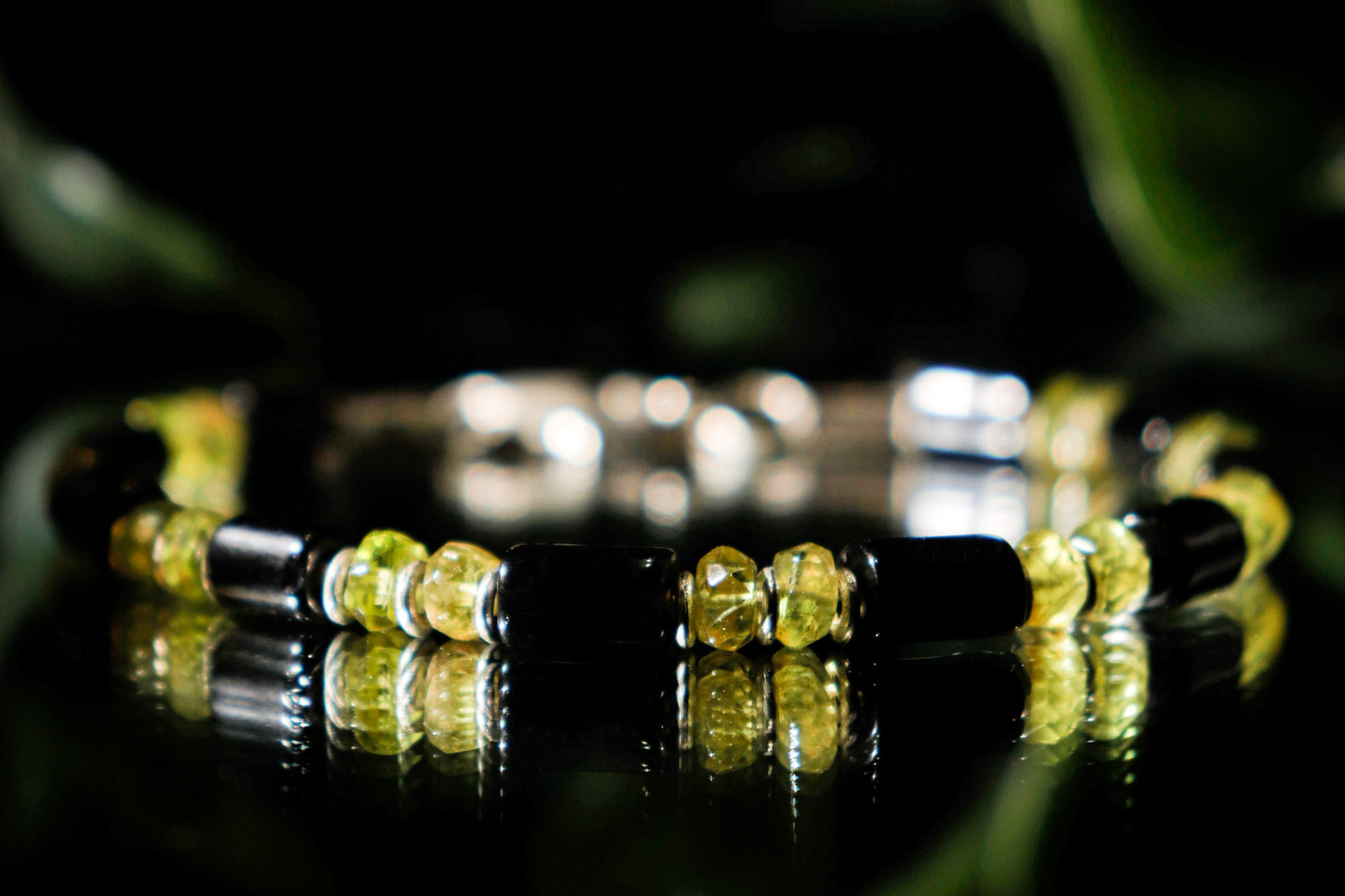 Black Onyx & Natural Peridot Stone Bracelet