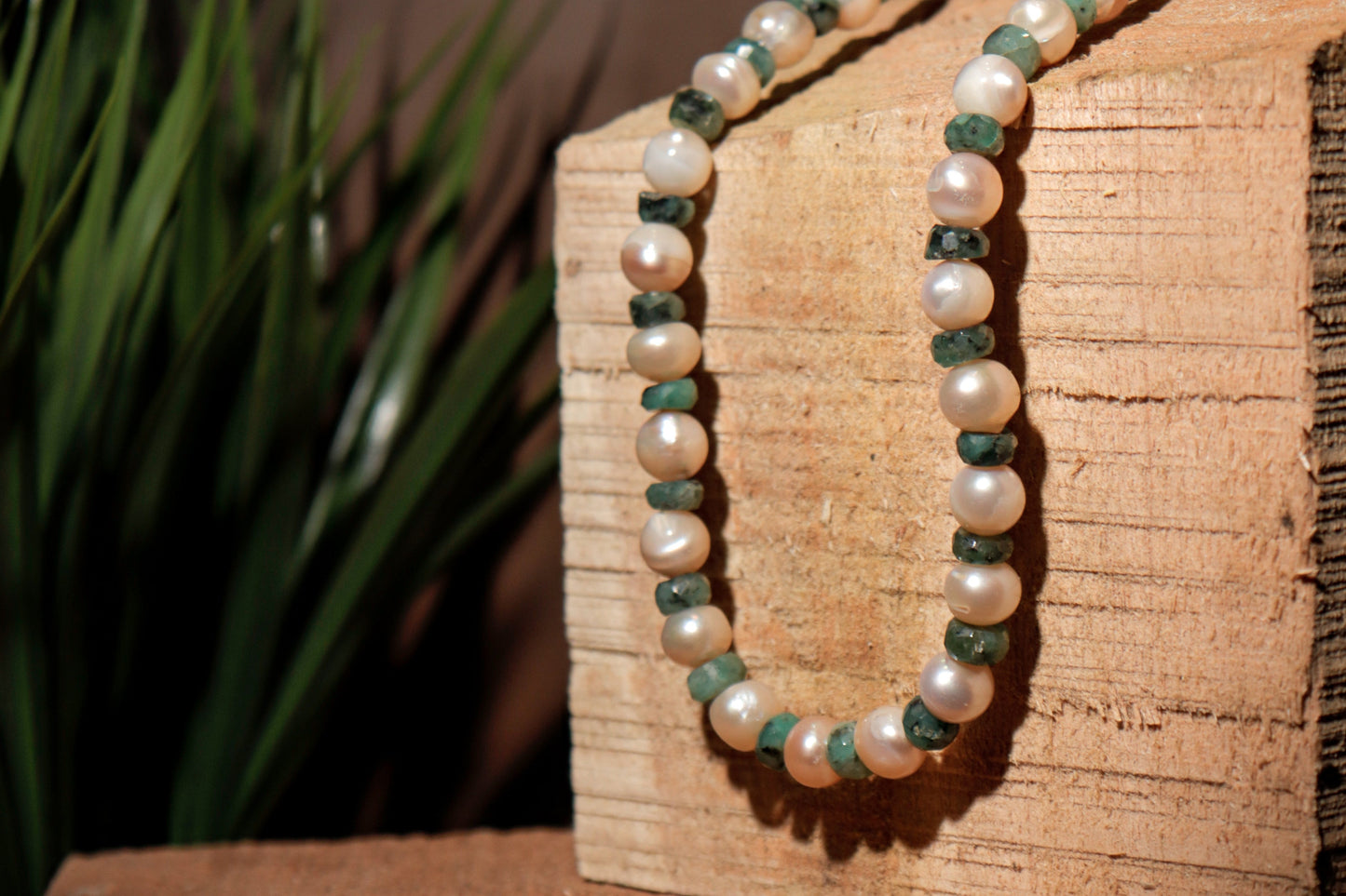Natural Emerald And Sea Pearl Necklace