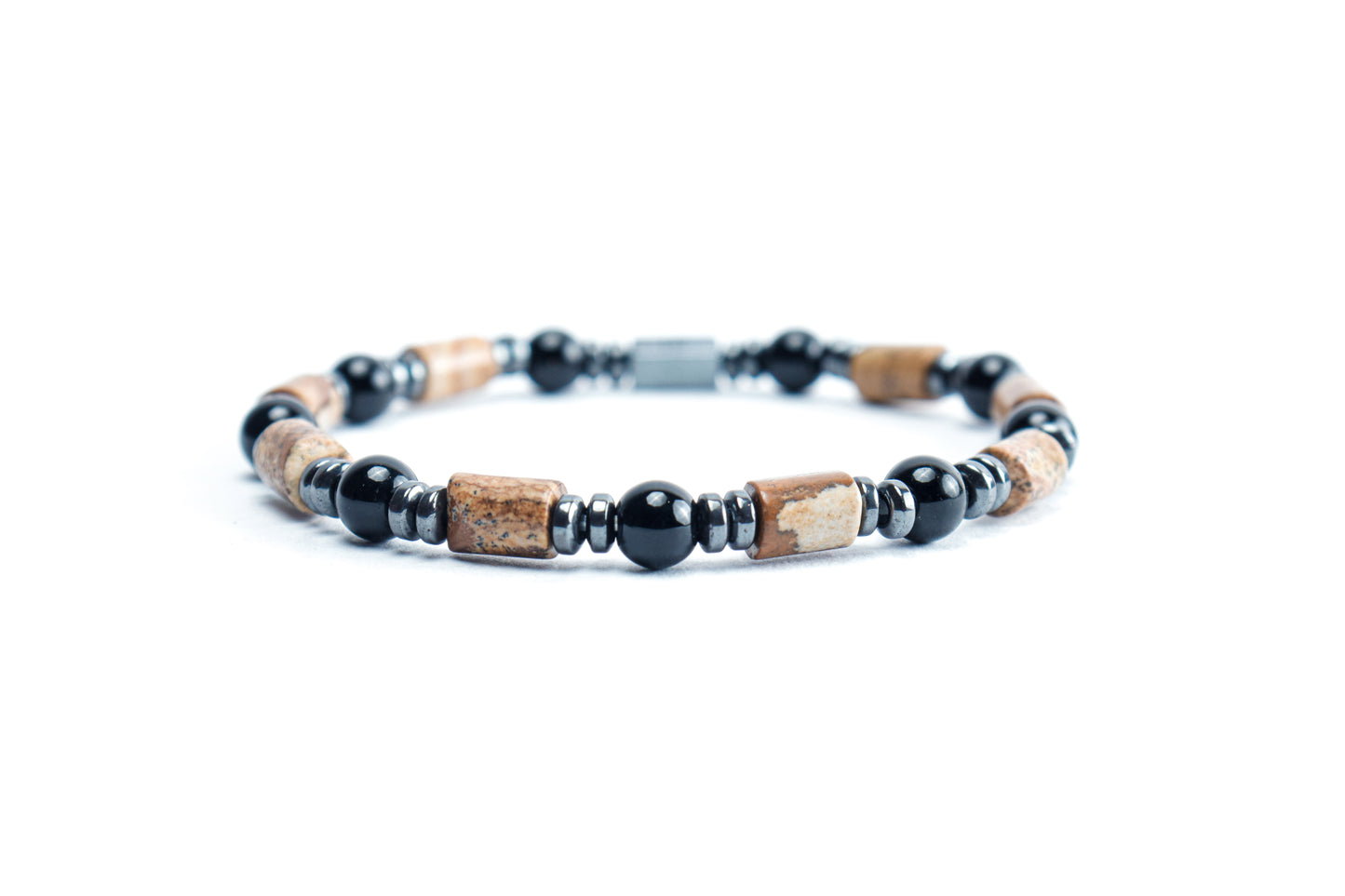 Black Onyx And Landscape Jasper Bracelet