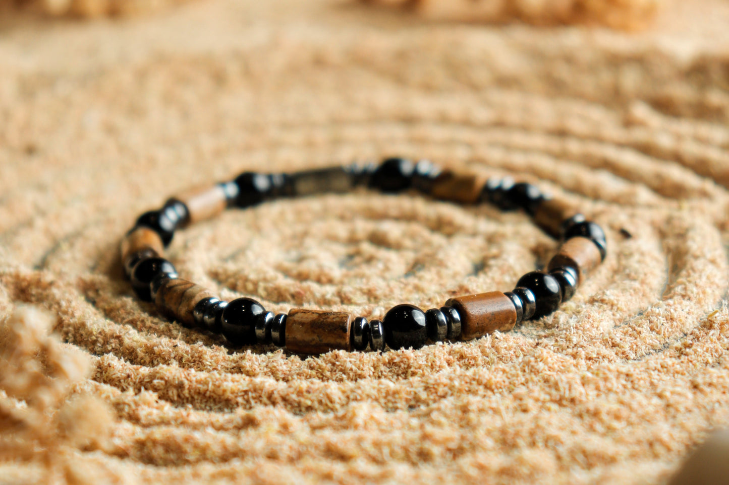 Black Onyx And Landscape Jasper Bracelet