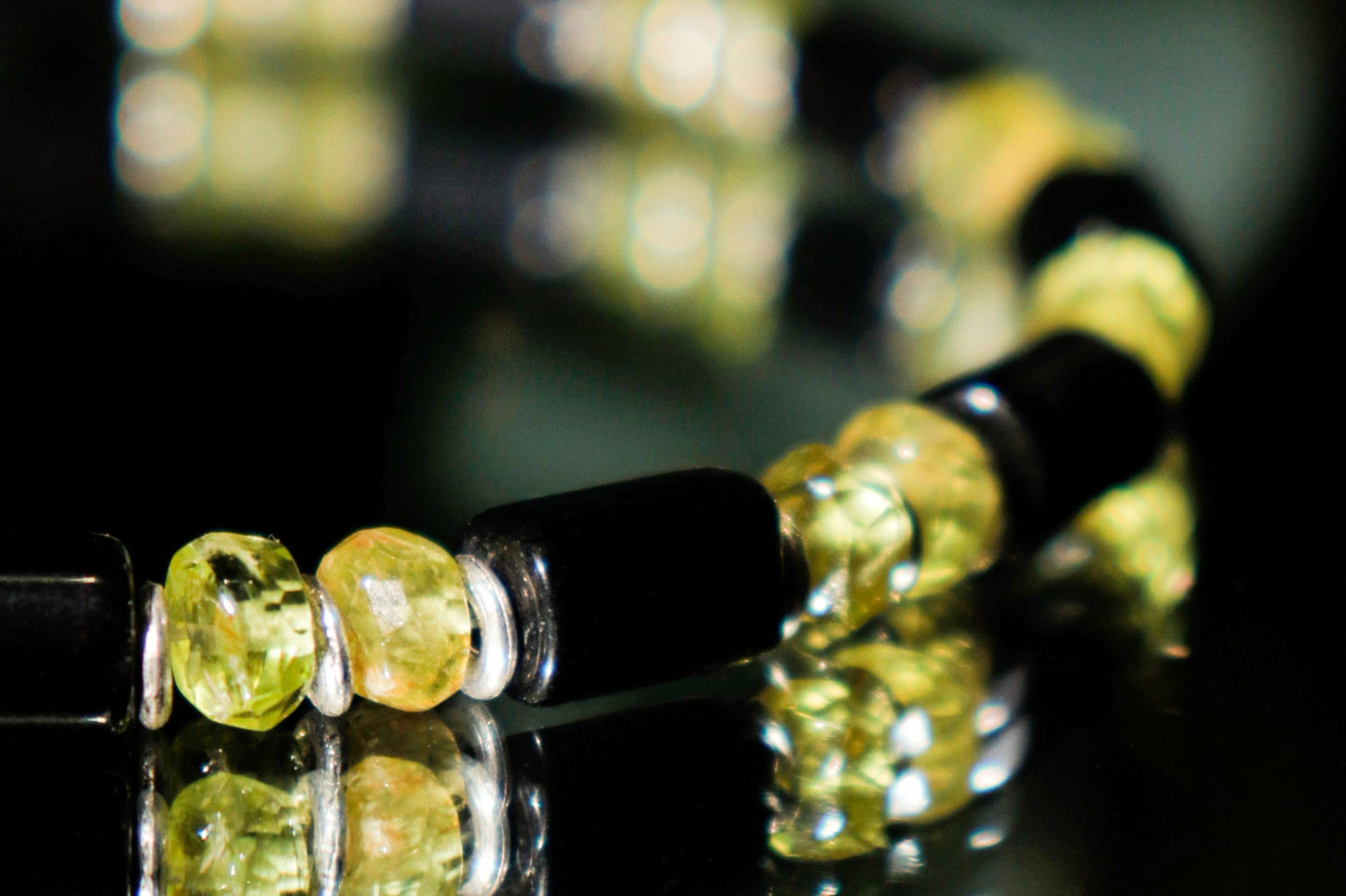 Black Onyx & Natural Peridot Stone Bracelet