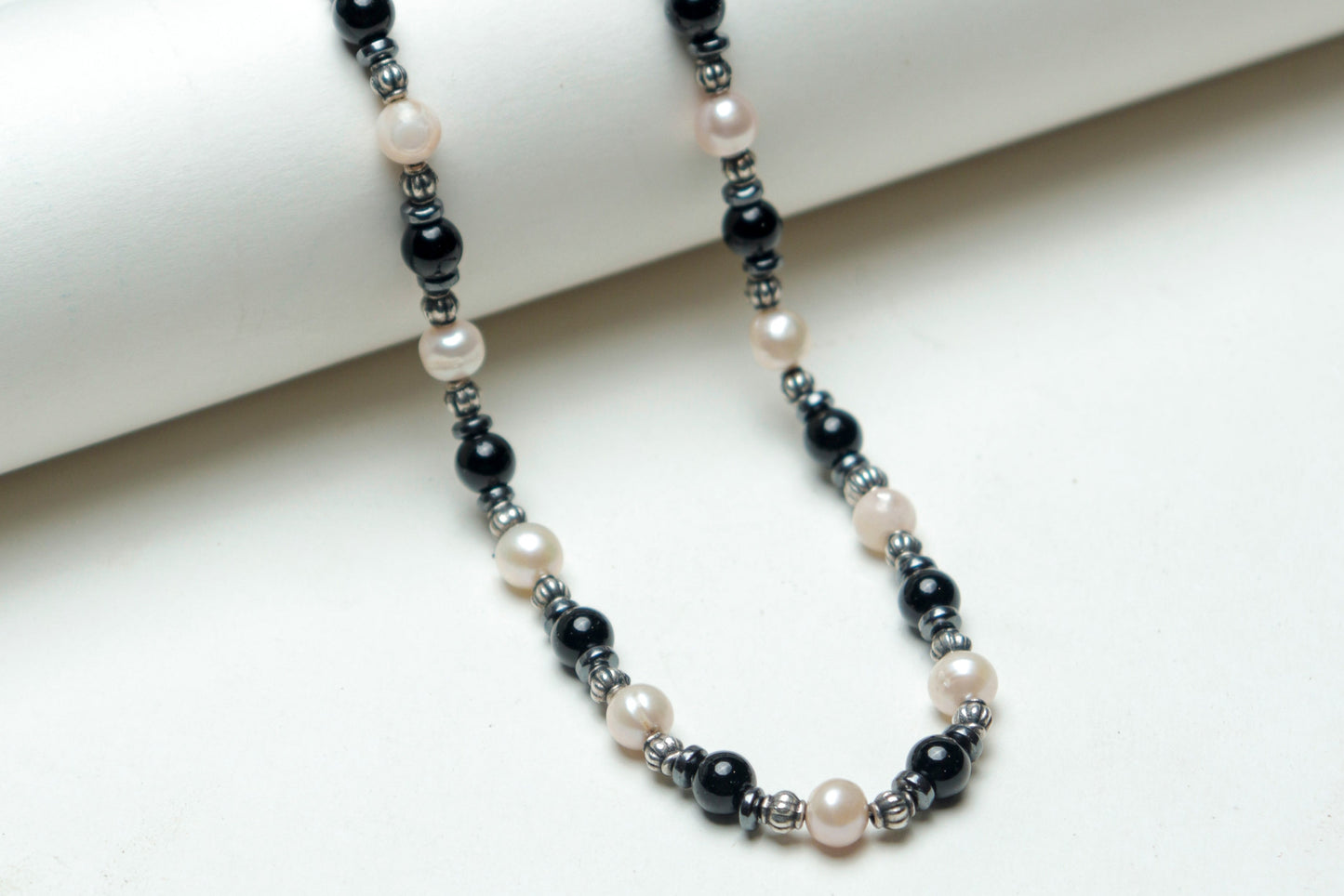 Black Onyx Natural Stone & Sea Pearl Necklace