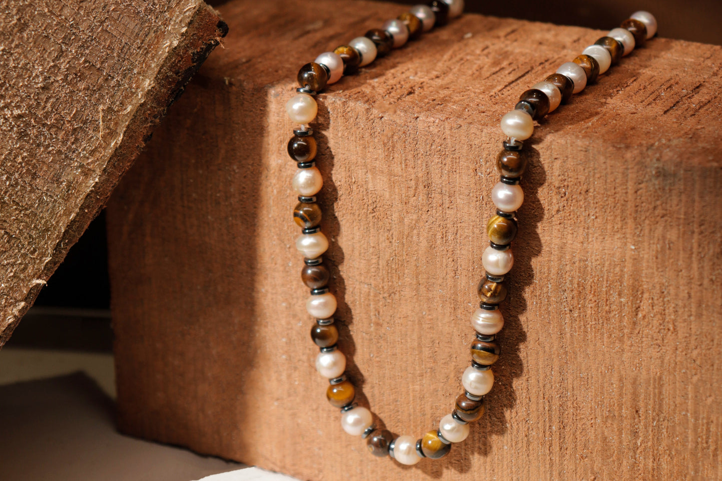 Classic Tiger Eye and Sea Pearl Necklace