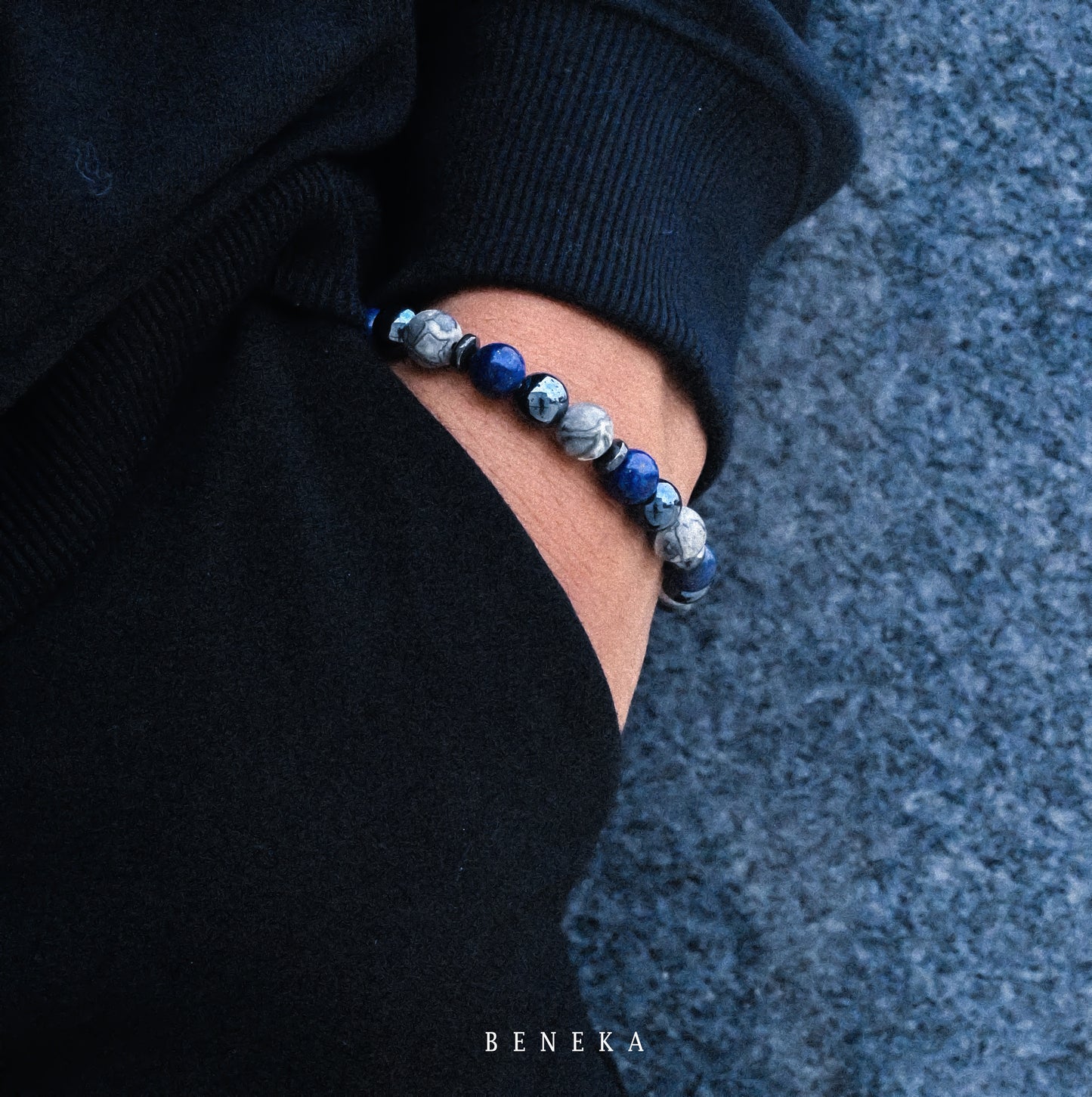 Lapis Lazuli & Grey Jasper Bracelet