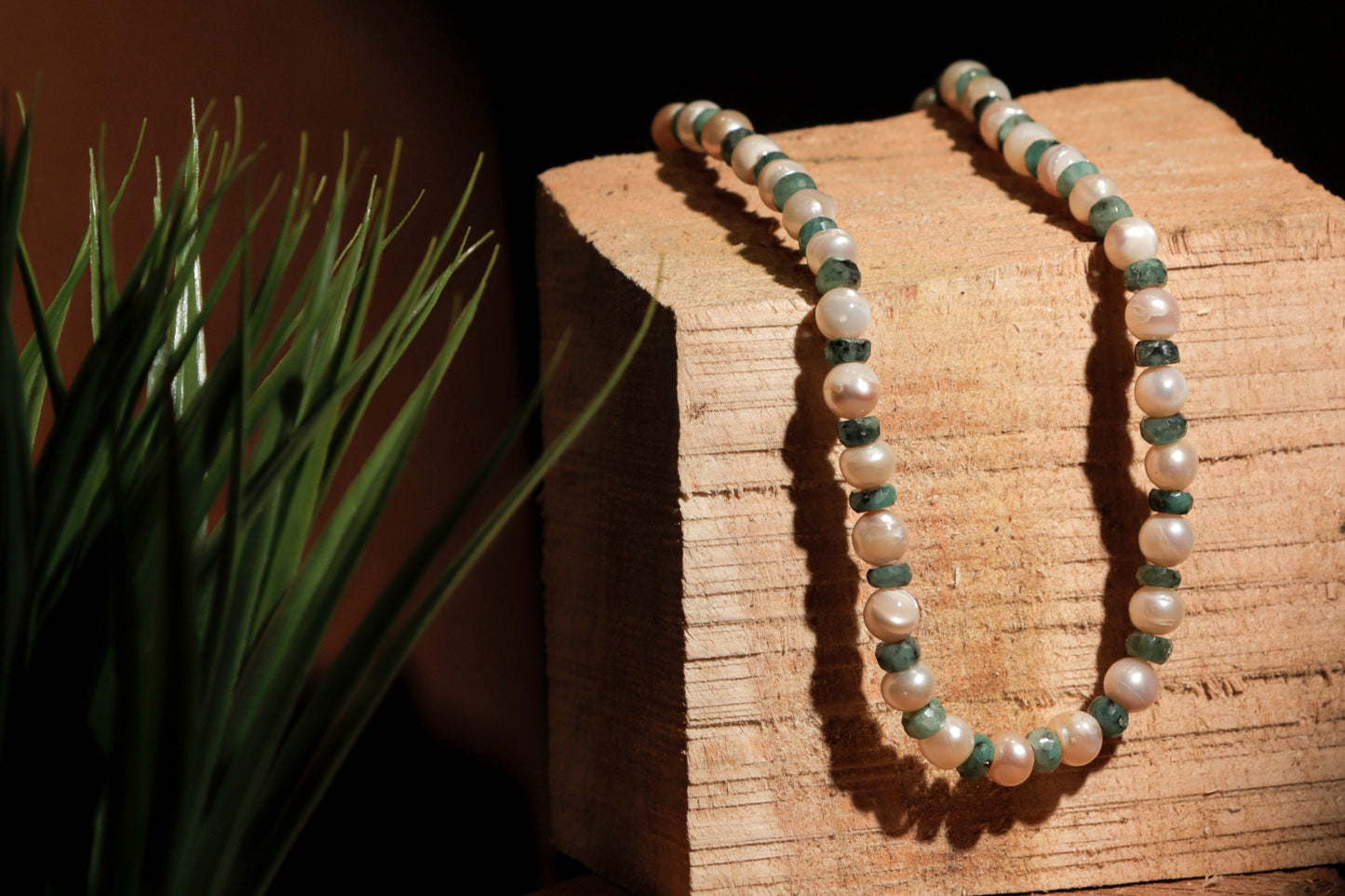 Natural Emerald And Sea Pearl Necklace
