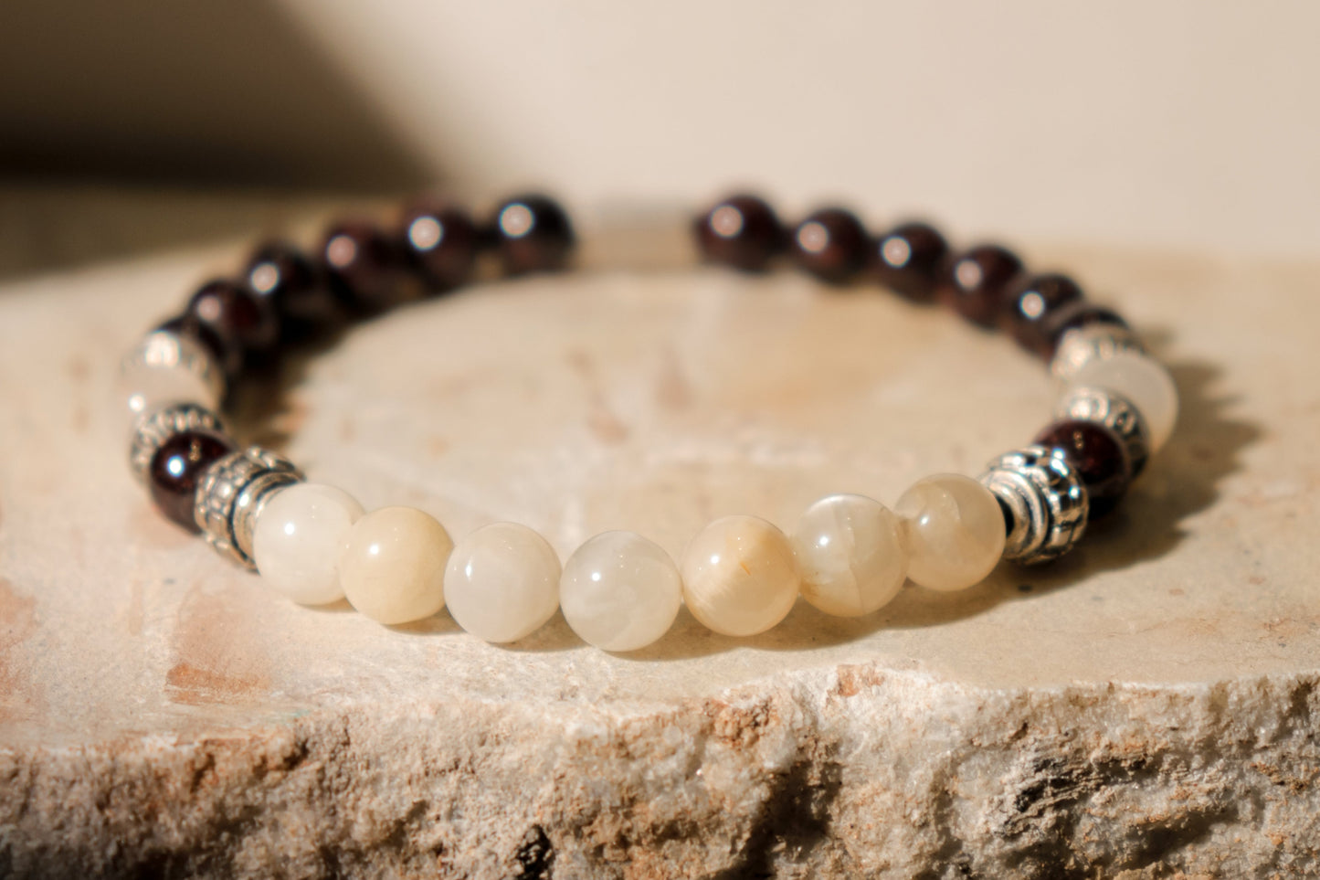 Red Garnet & Moon Stone Bracelet