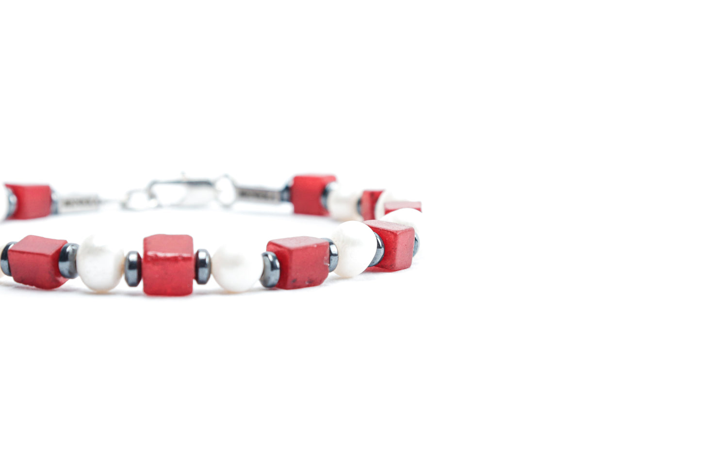 Red coral & Pearl Bracelet