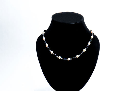 Black Onyx Natural Stone & Sea Pearl Necklace