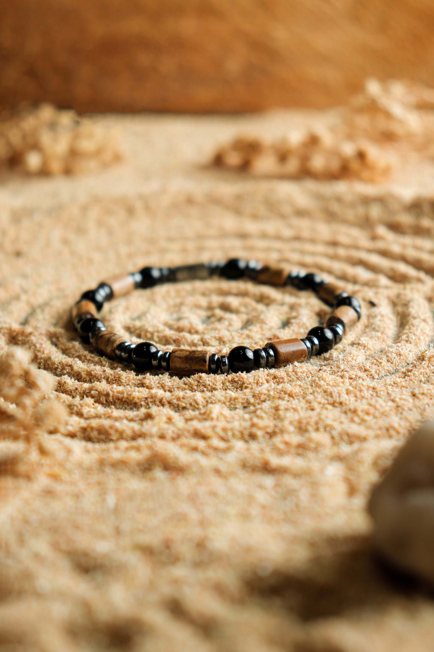 Black Onyx And Landscape Jasper Bracelet