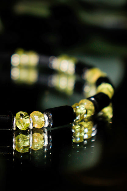 Black Onyx & Natural Peridot Stone Bracelet