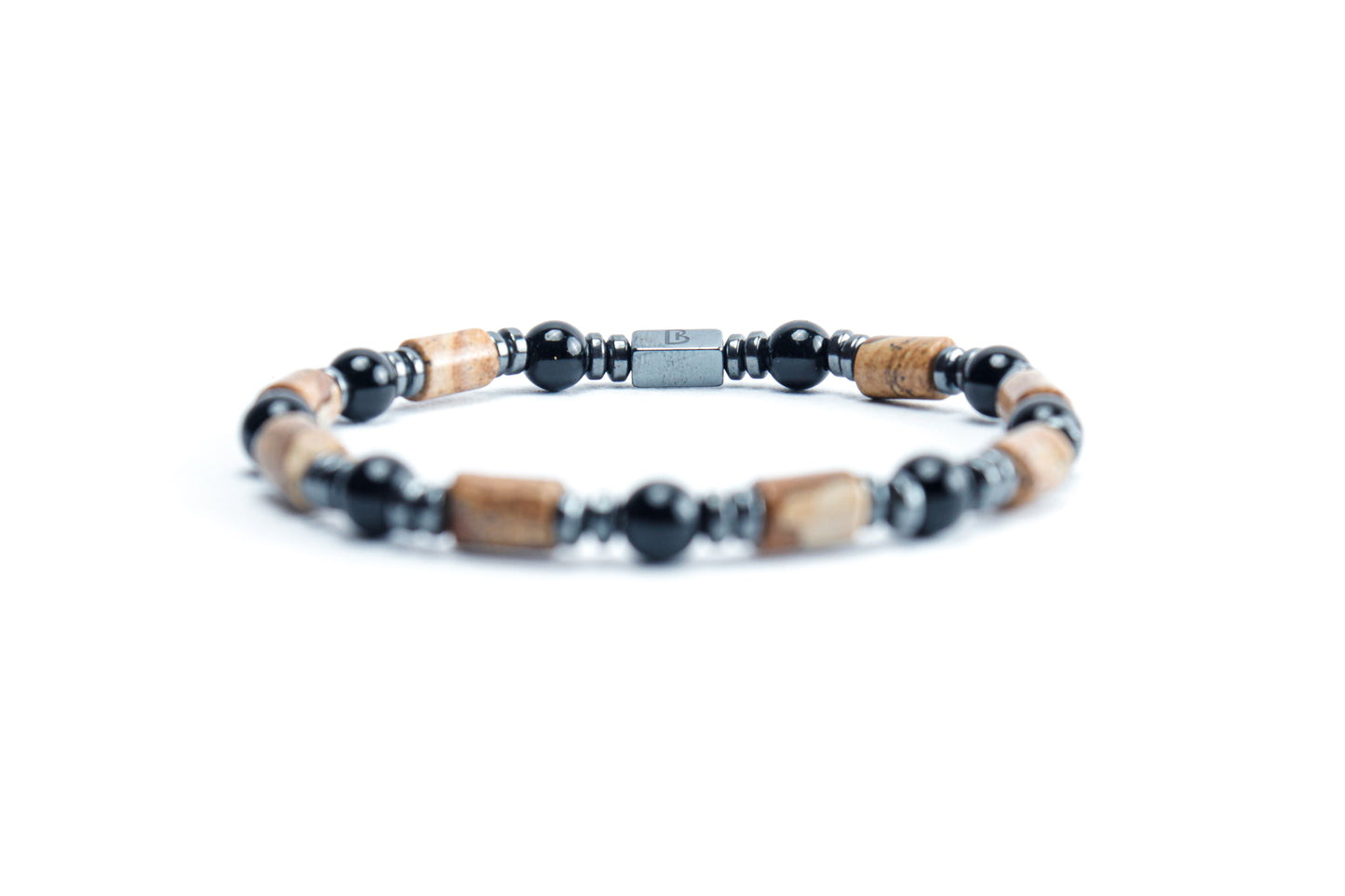 Black Onyx And Landscape Jasper Bracelet