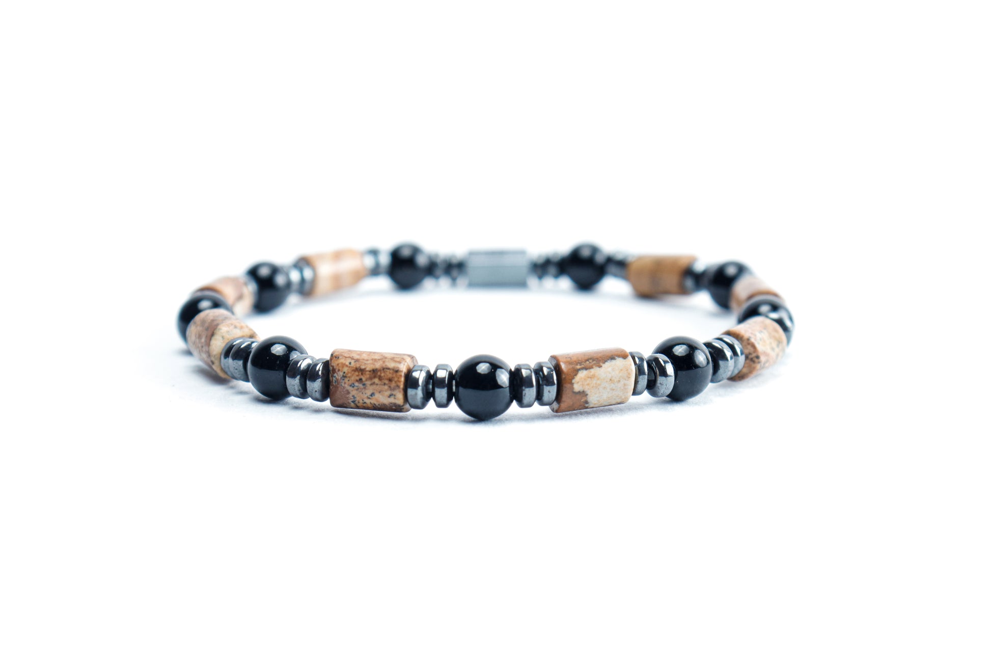 Black Onyx And Landscape Jasper Bracelet