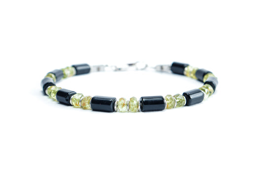 Black Onyx & Natural Peridot Stone Bracelet