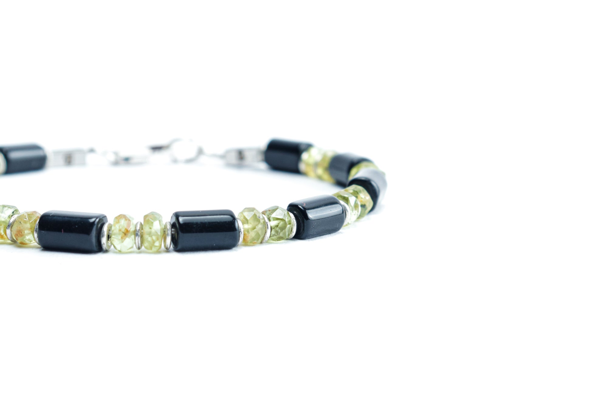 Black Onyx & Natural Peridot Stone Bracelet