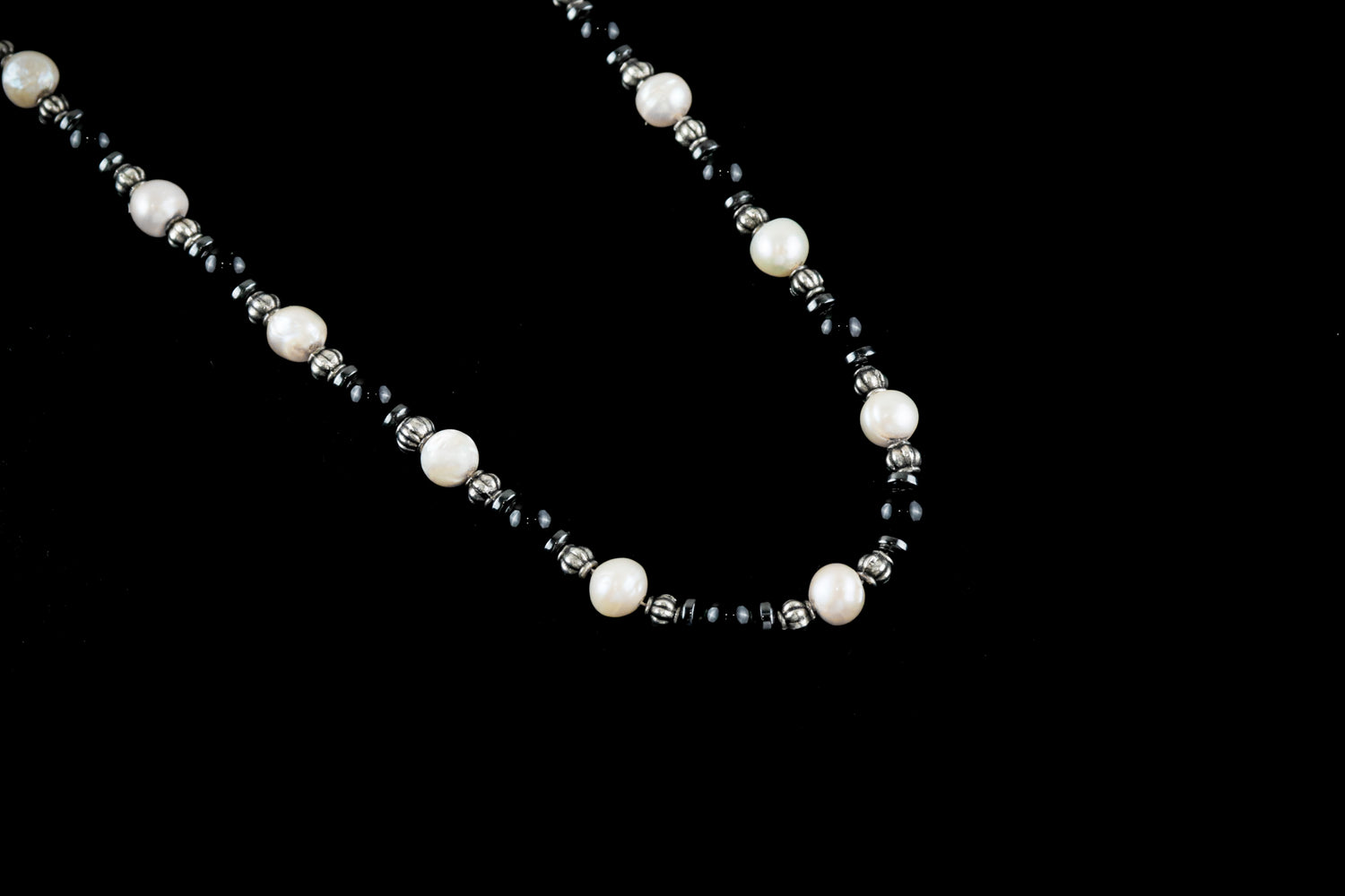 Black Onyx Natural Stone & Sea Pearl Necklace
