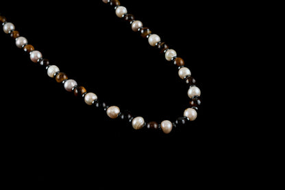 Classic Tiger Eye and Sea Pearl Necklace