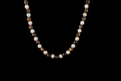 Classic Tiger Eye and Sea Pearl Necklace