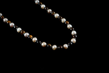 Classic Tiger Eye and Sea Pearl Necklace