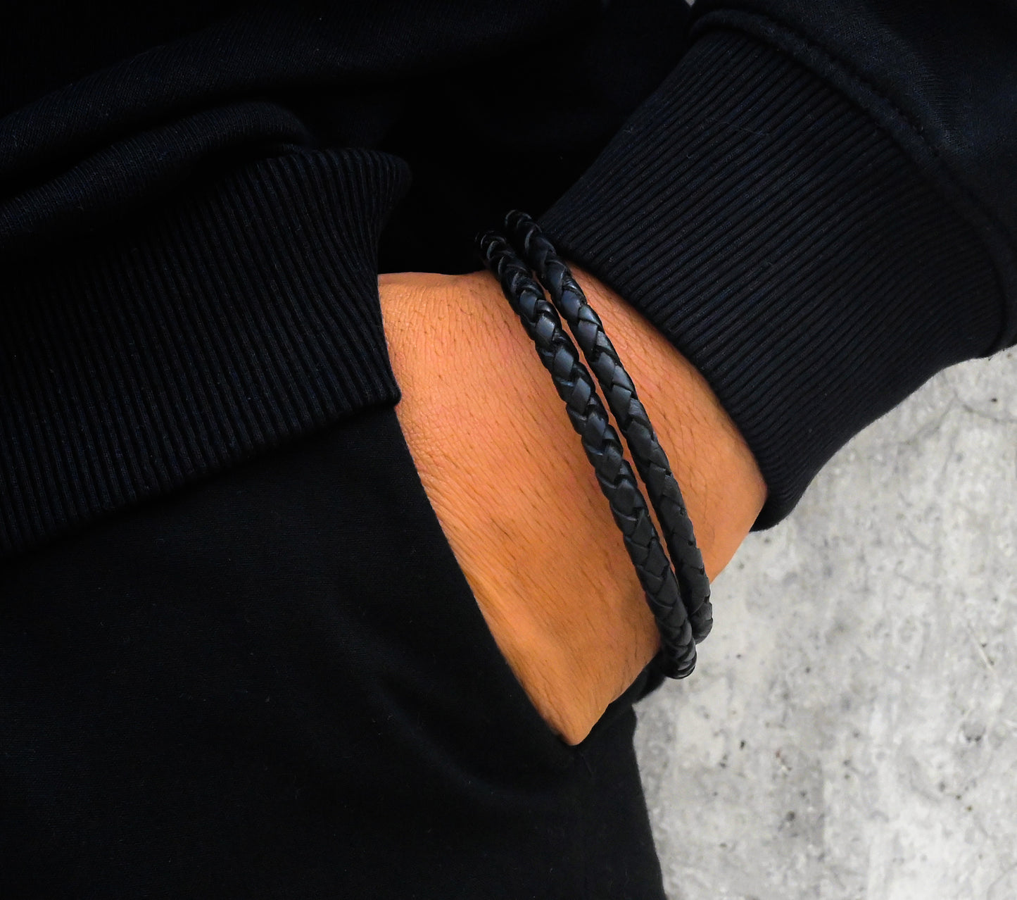 Charlies Double Rope Textured Leather Bracelet