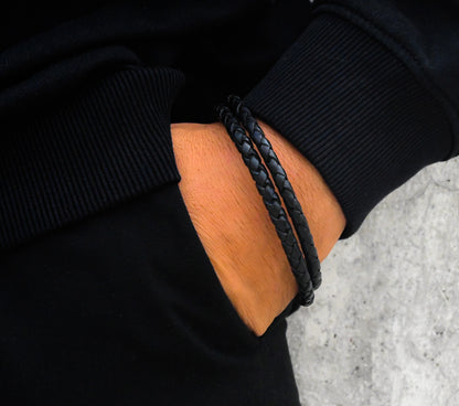 Charlies Double Rope Textured Leather Bracelet