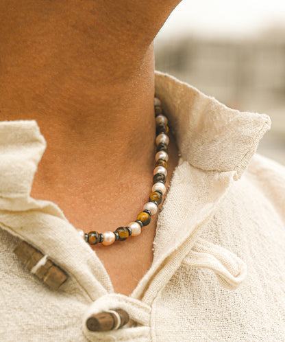 Classic Tiger Eye and Sea Pearl Necklace