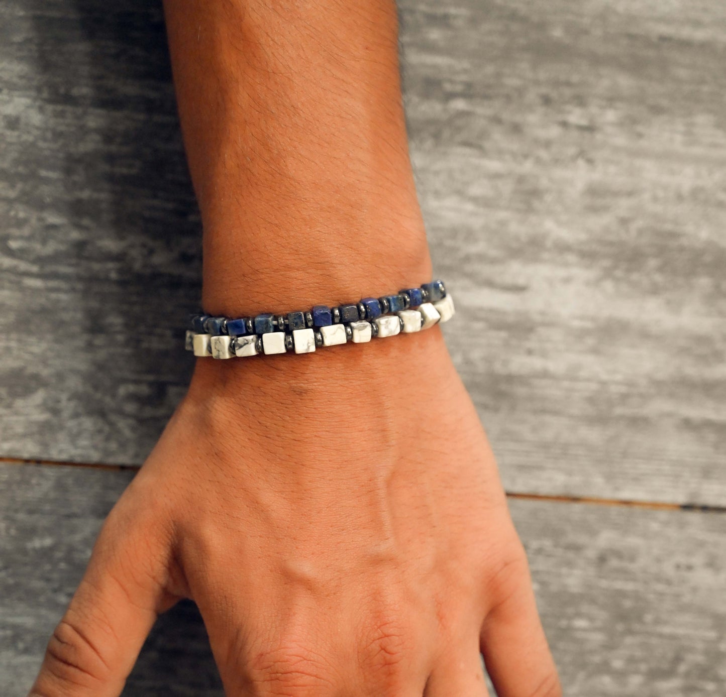 Cube-Cut Lapis Lazuli Bracelet