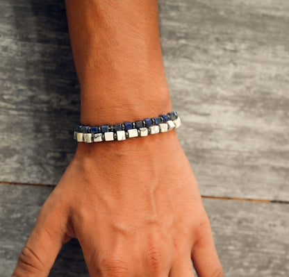 Cube-Cut Lapis Lazuli Bracelet