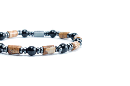 Black Onyx And Landscape Jasper Bracelet
