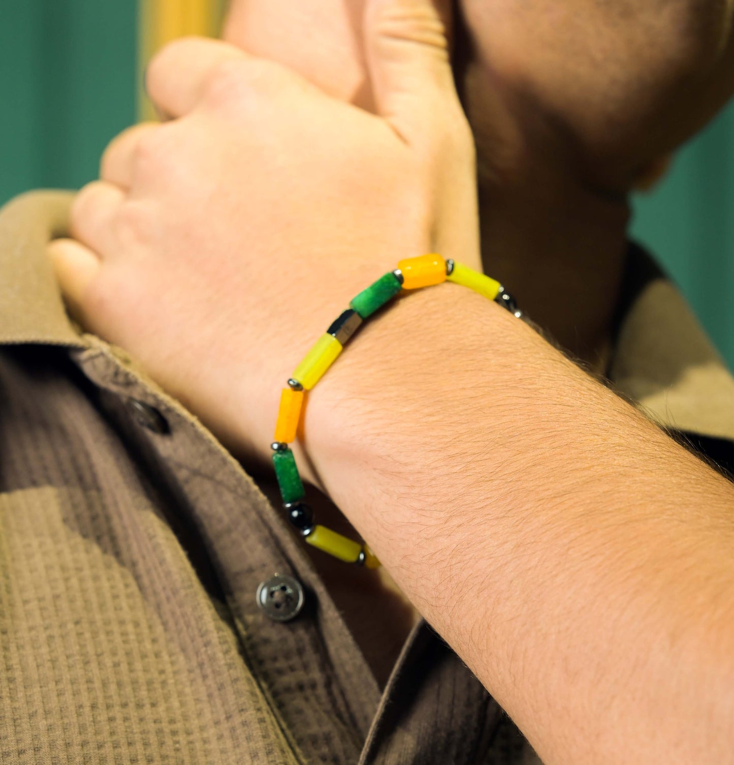 Multi Color Howlite/Natural Emerald & Black Onyx Bracelet