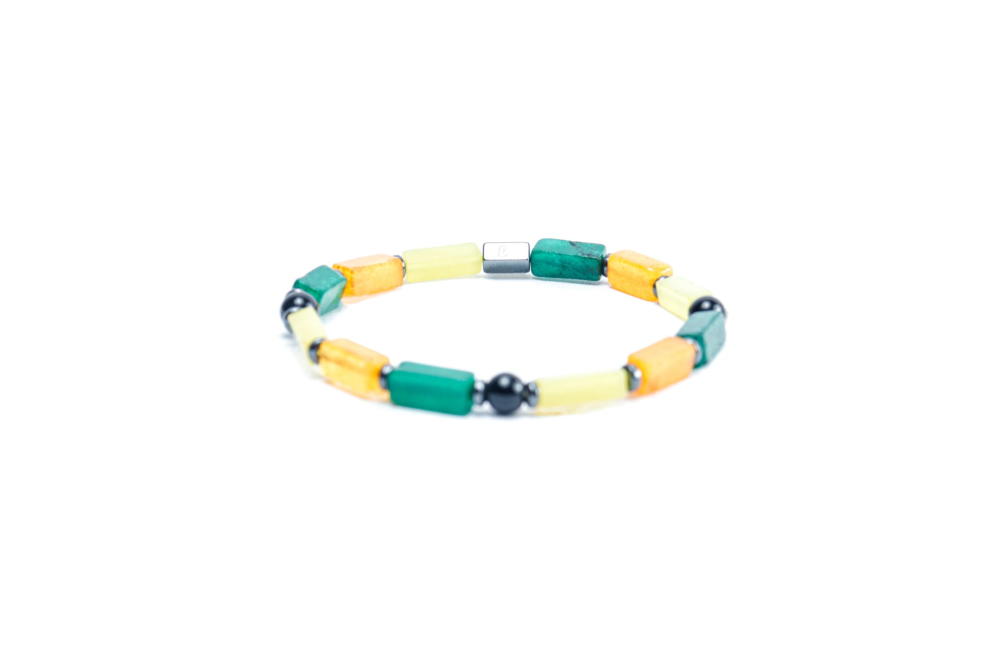 Multi Color Howlite/Natural Emerald & Black Onyx Bracelet