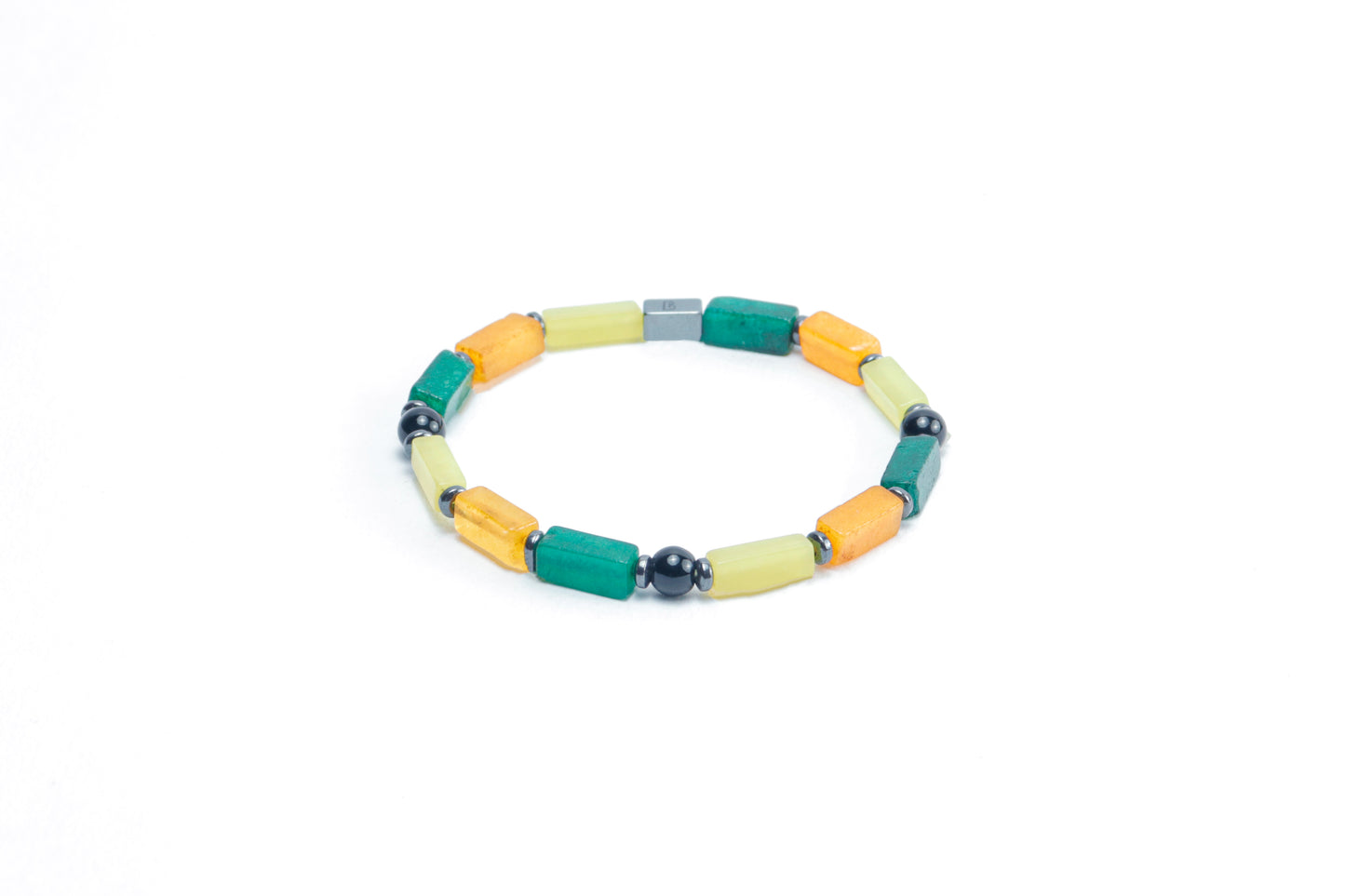 Multi Color Howlite/Natural Emerald & Black Onyx Bracelet