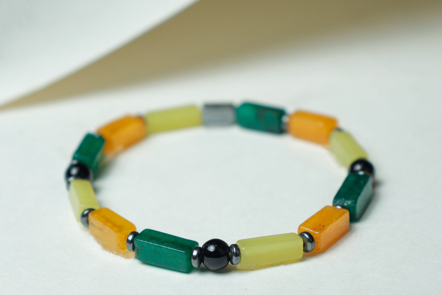 Multi Color Howlite/Natural Emerald & Black Onyx Bracelet