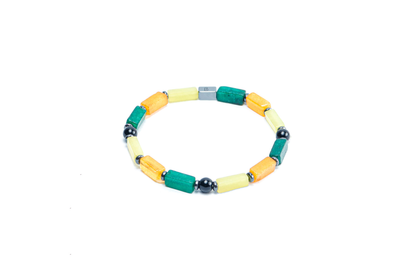 Multi Color Howlite/Natural Emerald & Black Onyx Bracelet