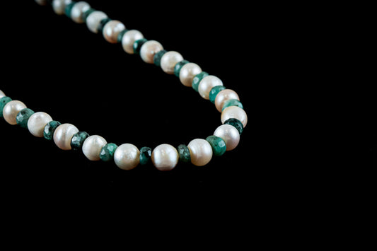 Natural Emerald And Sea Pearl Necklace