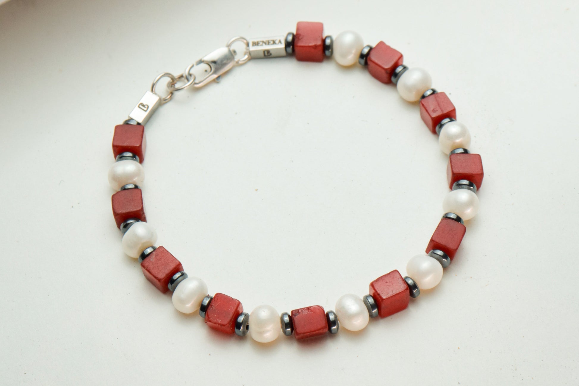 Red coral & Pearl Bracelet