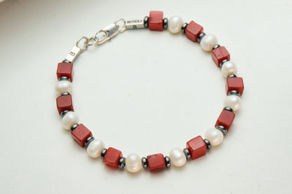Red coral & Pearl Bracelet