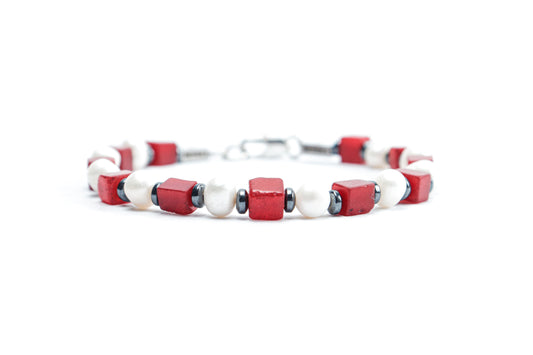 Red coral & Pearl Bracelet