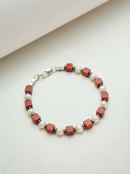 Red coral & Pearl Bracelet